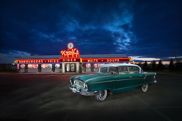 Lightbrushing a 1956 Nash at the Diner. (Car was on location at the Diner)